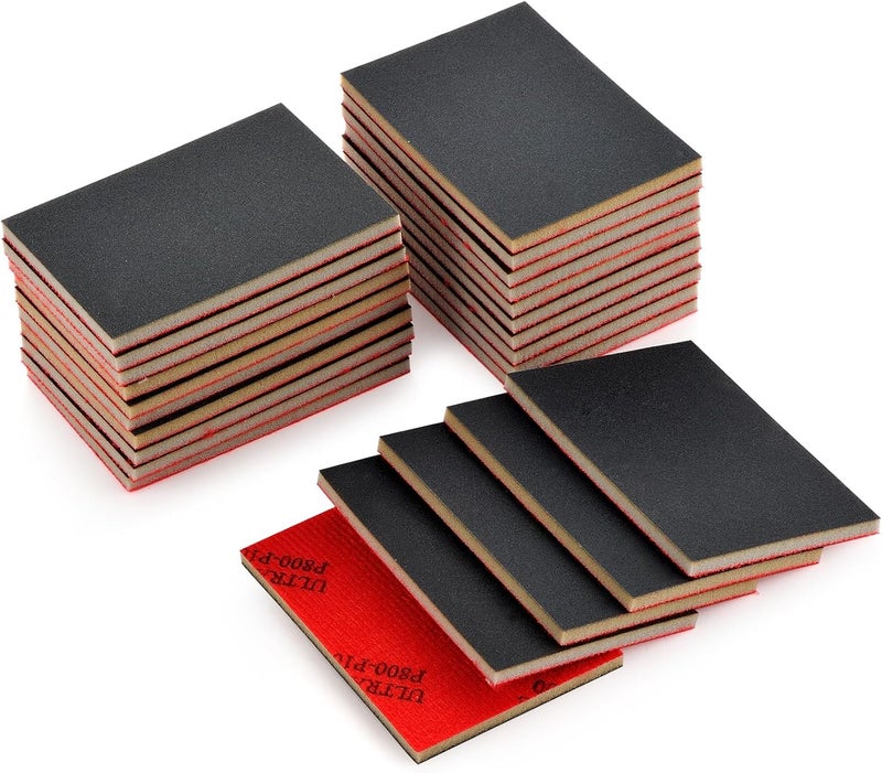 MAXMAN مجموعة إسفنجات صنفرة 20 قطعة، 800-1000 حبيبة، كتلة صنفرة يد ناعمة، ورق صنفرة رطب وجاف 3x4 بوصة، إسفنجة ورق صنفرة فائقة النعومة، وسادات صنفرة قابلة لإعادة الاستخدام للمعادن والأخشاب والأثاث ونماذج الجدران الجافة. - Image 1